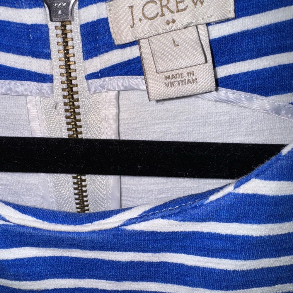 J. CREW FACTORY Striped Pleated Zip Back Ponte Dress in Bright Grotto Stripe - Picture 2 of 9